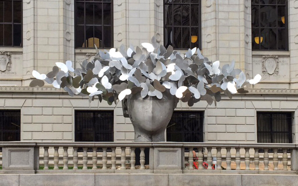 Butterfly metal art installation